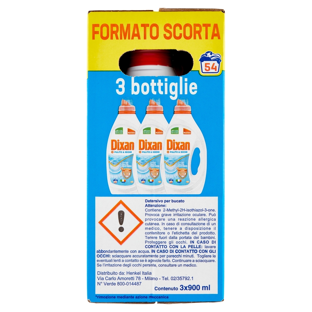 DIXAN Liquido Pulito & Igiene 3x18=54 Lavaggi 3 x 900 ml